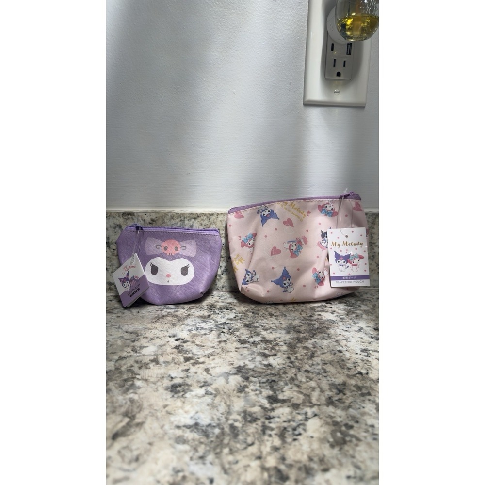 NWT Sanrio‎ Kuromi My Melody Pouch Lot Mini Cosmetic Bag Trapezoid Travel 2pc